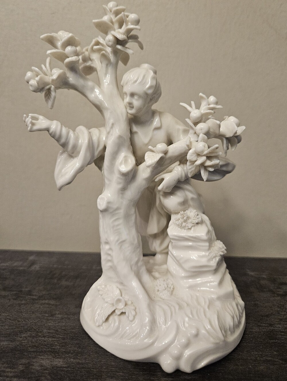 Vintage Nymphenburg Blanc de Chine Porcelain Figurine Chinese Fruit Gatherer